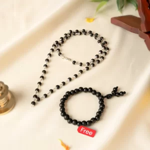 Silver Capped Karungali Malai–with Free Karungali Bracelet (Govt. Certified)
